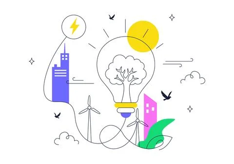 World Energy Conservation Day Vector Illustration Featuring Renewable Energ.. Stock Illustration