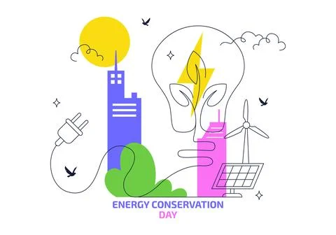 World Energy Conservation Day Vector Illustration Featuring Renewable Energ.. Stock Illustration