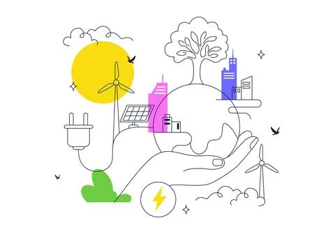 World Energy Conservation Day Vector Illustration Featuring Renewable Energ.. Stock Illustration