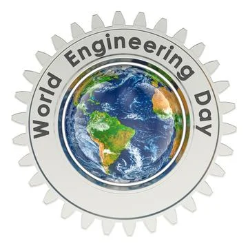 World Engineering Day concept with gear and Earth Globe. 3D rendering Stock Illustration