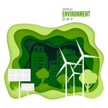World Environment Day. Abstract green city concept. Ecology concept banner wi Stock Illustration