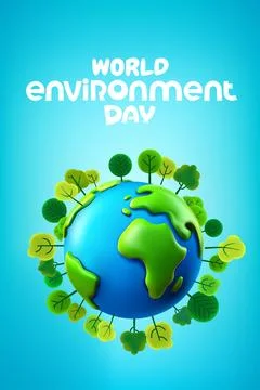 World environment day banner with trees on the Earth. 3d vector illustration Stock Illustration