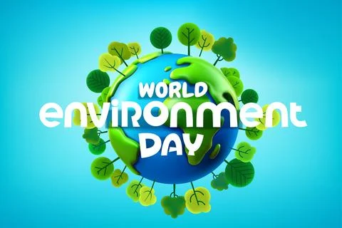 World environment day banner with trees on the Earth. 3d vector illustration Stock Illustration