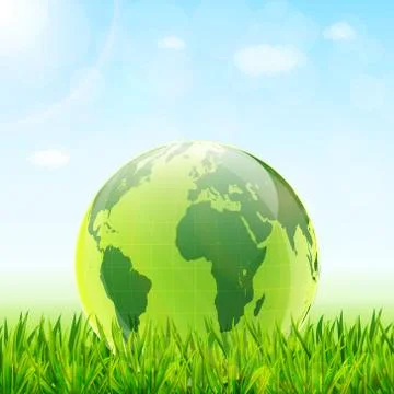 World environment day concept. Earth globe with green grass and blue sky vect Stock Illustration
