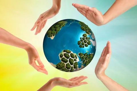World environment day concept: human hands holding big growth plant and earth Stock Photos