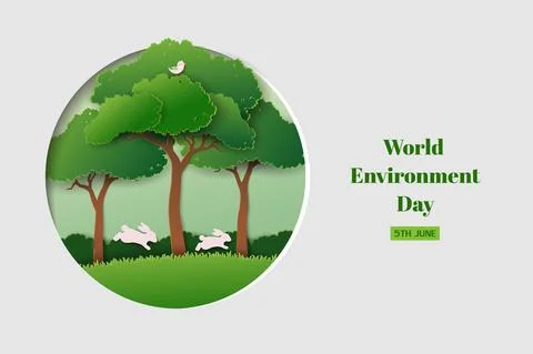 World environment day concept,eco friendly design with paper art green trees  Stock Illustration