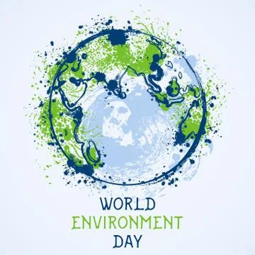 World environment day. Earth globe with splashes in watercolor style art. Stock Illustration
