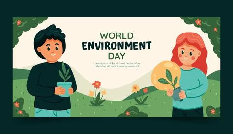 World environment day hand drawn flat banner Stock Illustration