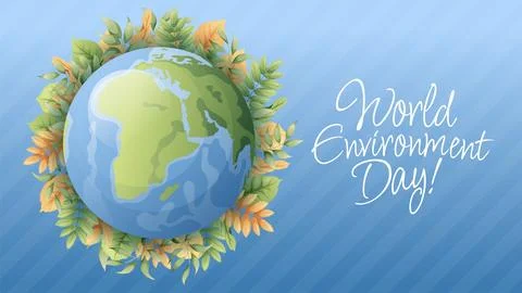 World environment day simple vector web banner, poster with earth and leave.. Stock Illustration