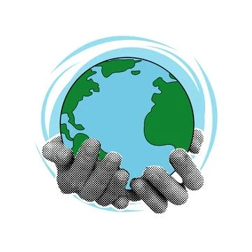 World environment day, template. Modern collage with halftone hands and planet Stock Illustration