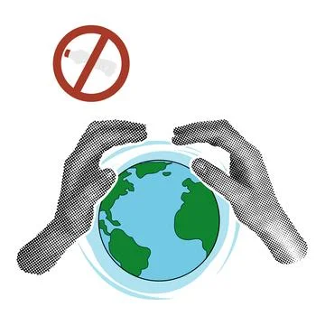 World Environment Day Template. Modern collage with halftone hands protecting Stock Illustration