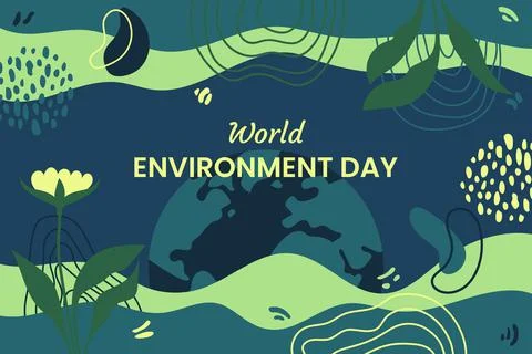 World Environment Day theme. Earth and Floral doodle Flat abstract background Stock Illustration