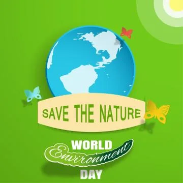 World Environment Day vector greeting paper craft on the gradient green bac.. Stock Illustration