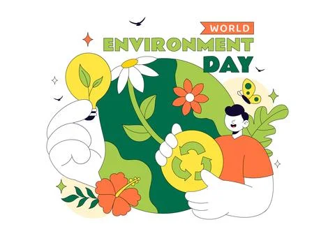 World Environment Day Vector Illustration Featuring Green Trees And Forest .. Stock Illustration