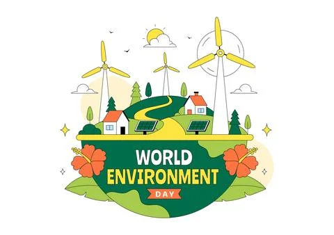 World Environment Day Vector Illustration Featuring Green Trees And Forest .. Stock Illustration