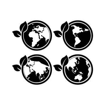 World environmental, saving log or ecology on all planet set icon in black on Stock Illustration