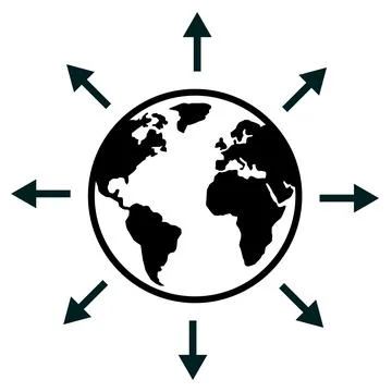 World expansion icon. Globe line symbol with arrows sign. Stock Illustration