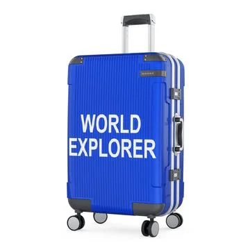 World Explorer concept with suitcase. 3D rendering Stock Illustration