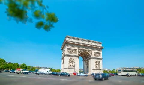 World famous Arc de Triomphe in Paris on a sunny day 写真素材