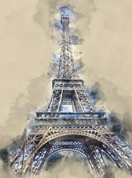 The world famous Eiffel Tower in Paris Stock-Illustration