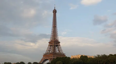 World Famous Eiffel Tower, Sunset Light, Iron Structure Symbol of Paris France Stock-Footage 31924526