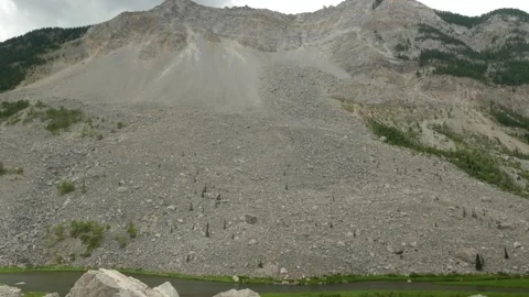 The world famous Frank Slide at Turtle Mountain, Alberta Stock Footage 139942688