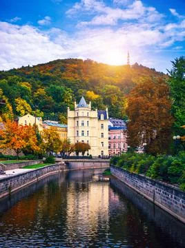 World-famous for its mineral springs, the town of Karlovy Vary (Karlsbad) was Stock Photos