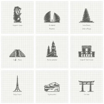 World famous landmarks design vector イラスト素材