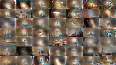 The world on fire. A collage of famous world  buildings is burning in the fire Video stock 246149730