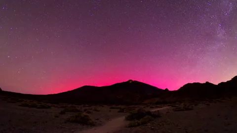 WORLD FIRST: Northern Lights over Tenerife – Teide Aurora 2024 4K Stock Footage 322516298