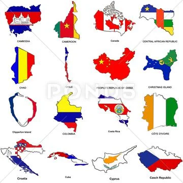 World flag map sketches collection Illustration #59610176