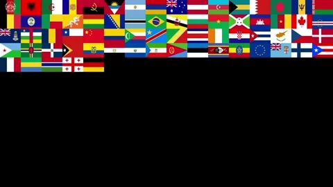 World Flags that appear linearly in sequence on a grid in order Video stock 305315372