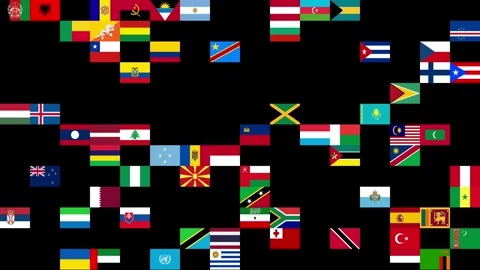 World Flags that appear randomly on a grid in alphabetical order Video stock 305315384
