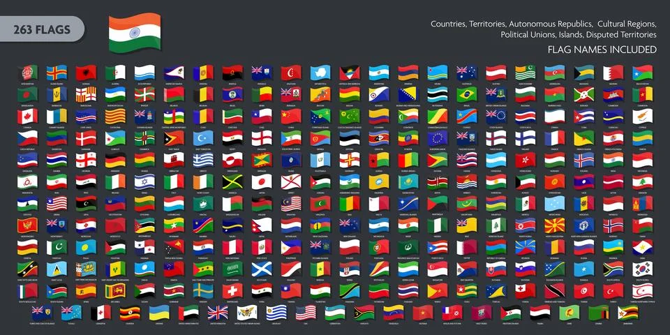 World Flags Collection Set 263 Waving Country Flags Vector Icons Stock-Illustration