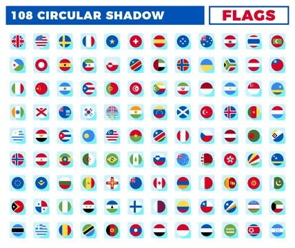 World Flags Flat Circle Icon Set. 스톡 일러스트
