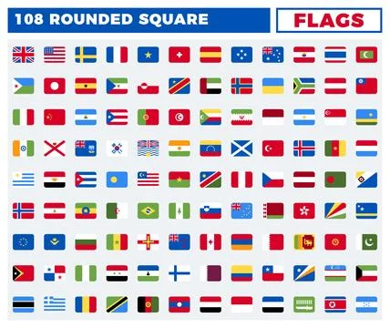 World Flags Flat Rounded Square Icon Set. Stock Illustration