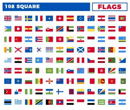 World Flags Flat Square Icon Set. Stock Illustration