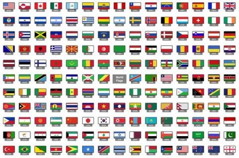 World Flags Icons with a national code Stock Illustration