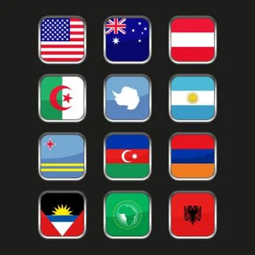 World Flags Icons Set. Name Country of Letter A. Vector 库存插图