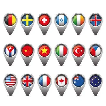 World flags pointer set Stock Illustration