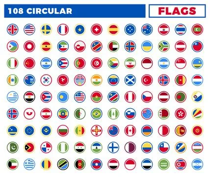 World Flags Round Flat Circle Icons Vector Set Stock Illustration