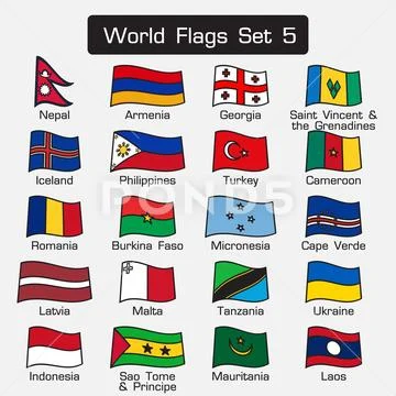 World flags set 5 . simple style and flat design . thick outline ...