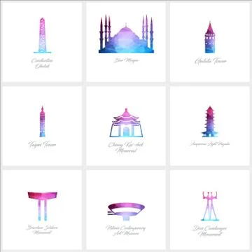 World Fomous landmarks icons set design vector Ilustración de archivo