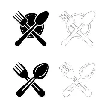 World Food Day Vector Icon Set of Crossed Fork and Spoon With Plate and Wit.. Illustrazione stock