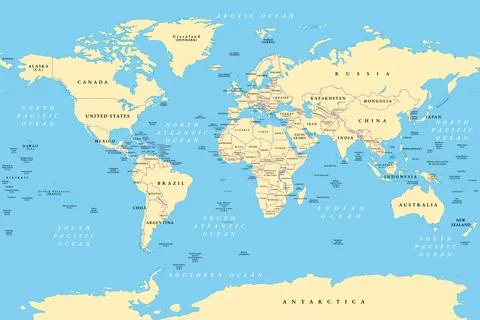 World, general reference map, showing political divisions Stock Illustration