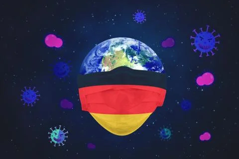 World with Germany flag face mask and Covid-19 Stock Illustration