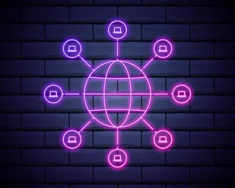 World, global, network icon neon color icon. Simple thin line, outline vector Stock Illustration