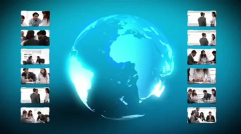 World globe against a blue background with animated copy spaces Stock After Effects