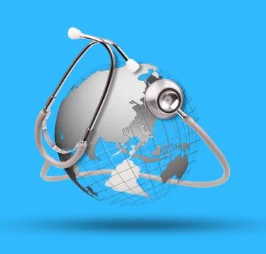 World globe and stethoscope use for healthy care topic Stock Illustration