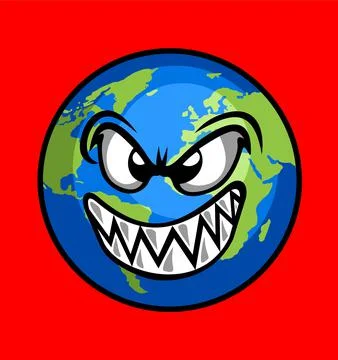World globe with angry face Stock Illustration